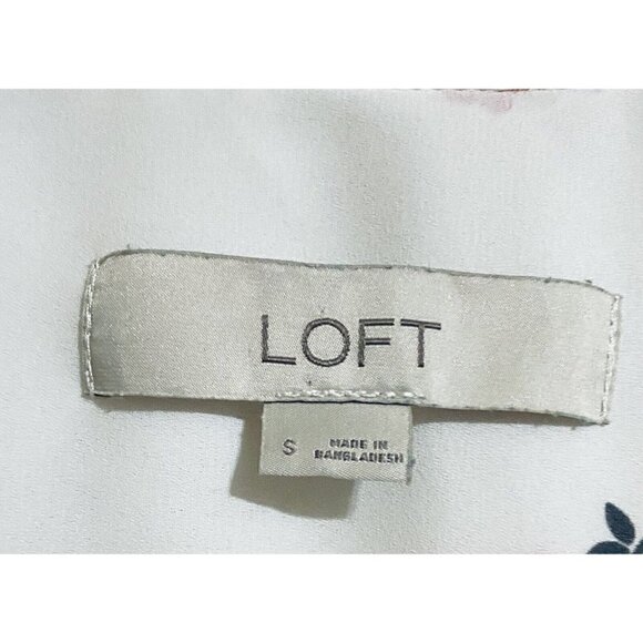 LOFT Womens Small White Button Up Top Roll Tab Long Sleeves Pink Floral Print - Picture 6 of 8